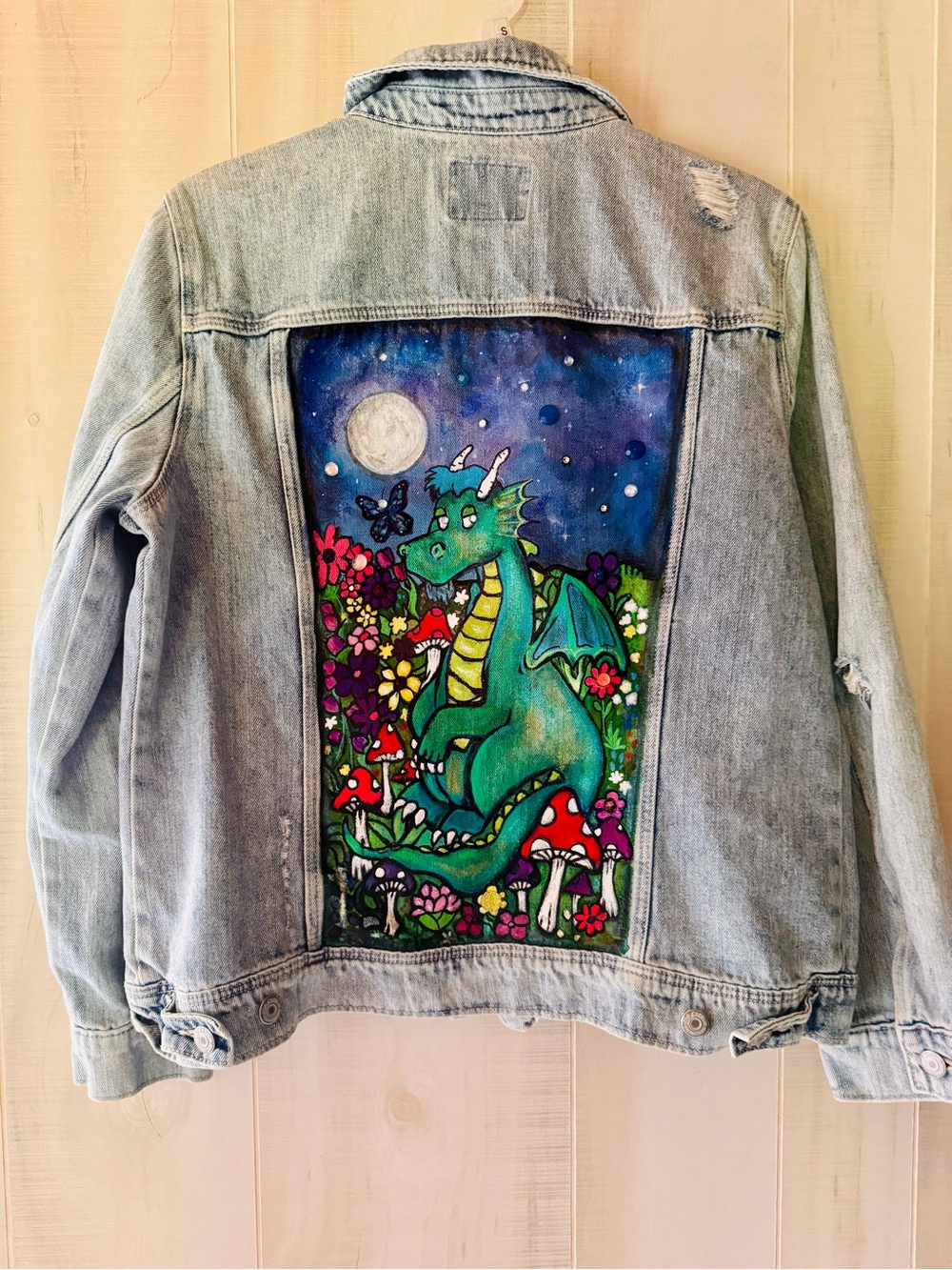 Hand-Painted Magic Dragon Denim Jacket -